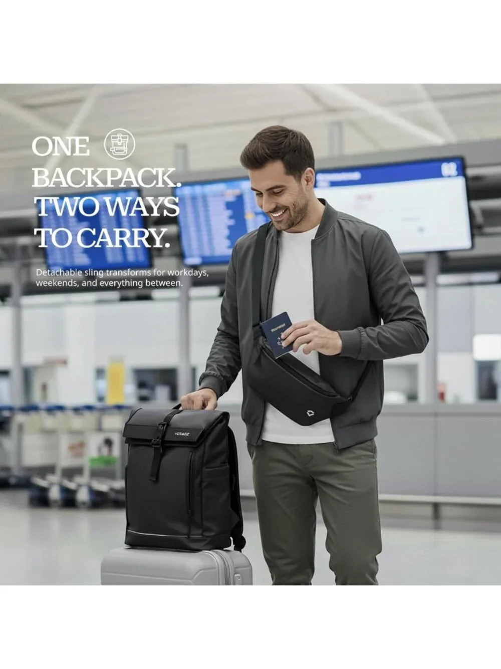 Expandable Water-Resistant 2-in-1 Laptop Backpack & Sling Bag for Travel